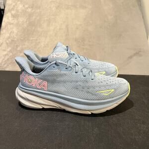 Hoka One One Clifton 9 Shoes Womens Size 8 B Blue Yellow Mesh Running Sneakers